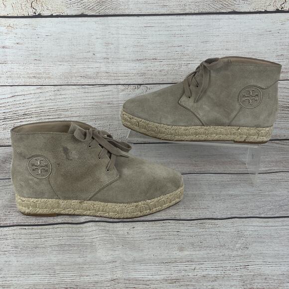 Tory Burch Rios Lace-Up Womens Sz 6.5M Espadrille Booties Tan - Picture 1 of 12
